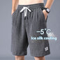 Summer Ice Silk Shorts Men's Thin Sports Quick-drying Knee Length Pants