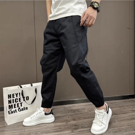 Men's Casual Pants Fashionable All-match Solid Color Breasted Stitching Loose