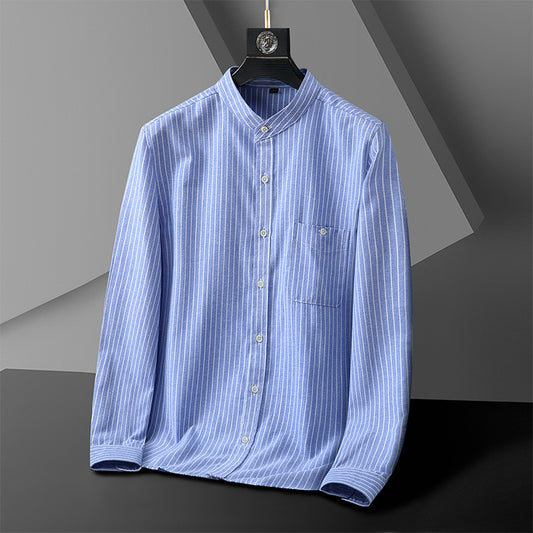 Men's Loose Casual Long Sleeves Stand Collar Striped Shirt