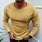 Men's Summer New Ripped Sweater Round Neck Long Sleeve Thin Basic Shirt