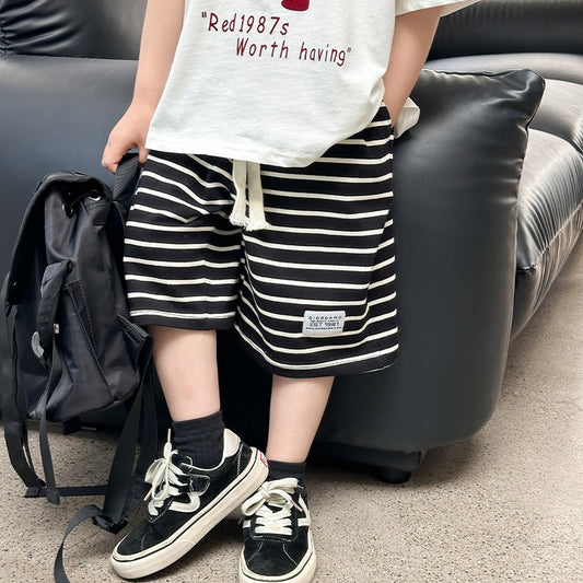 Sports Little Boy Striped Breathable Knee Length Pants