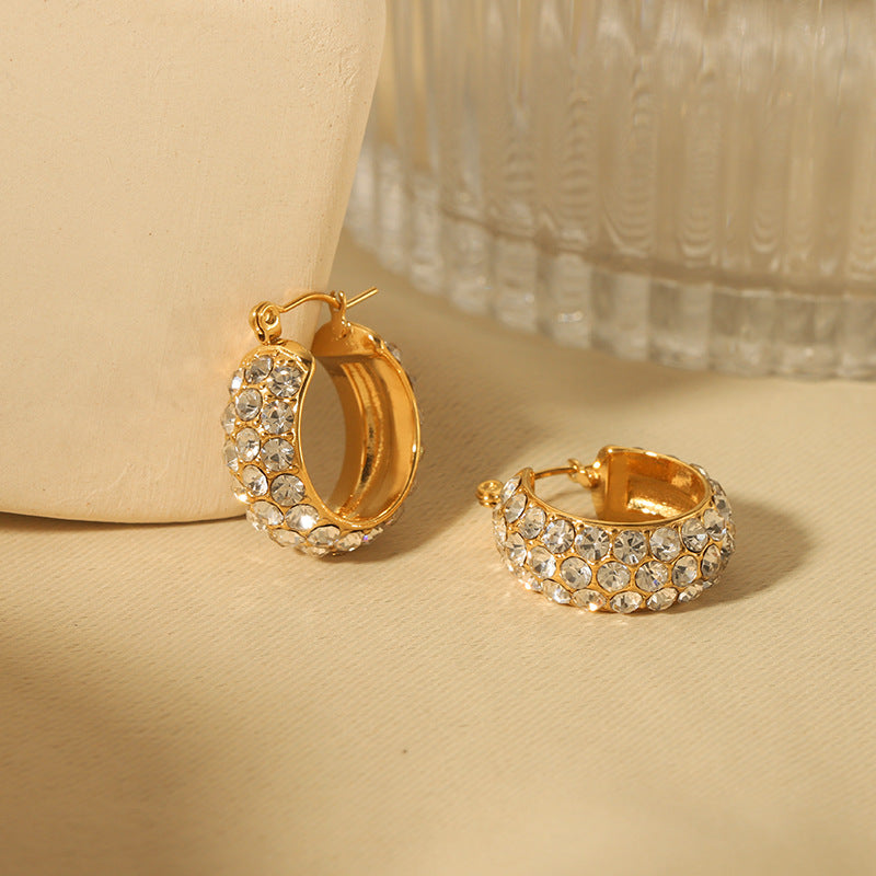 18K Gold-plated All-match Stainless Steel Earrings With Diamonds
