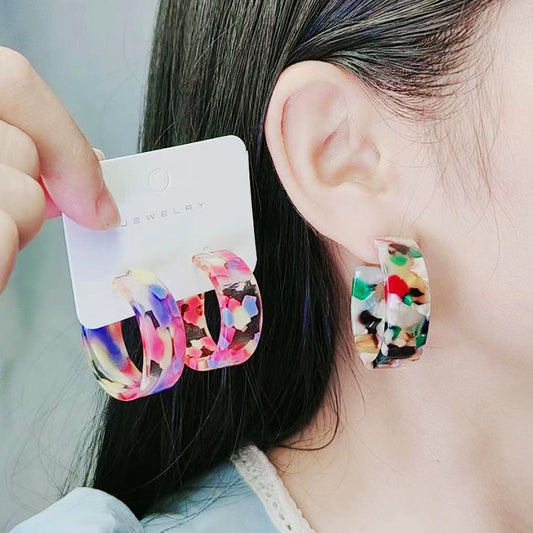 European And American Geometric C- Ring Acetate Earrings Simple And Stylish Personality Translucent Corrugated