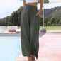 Spring And Summer Cotton And Linen Drawstring Casual Women's Wide-leg Trousers